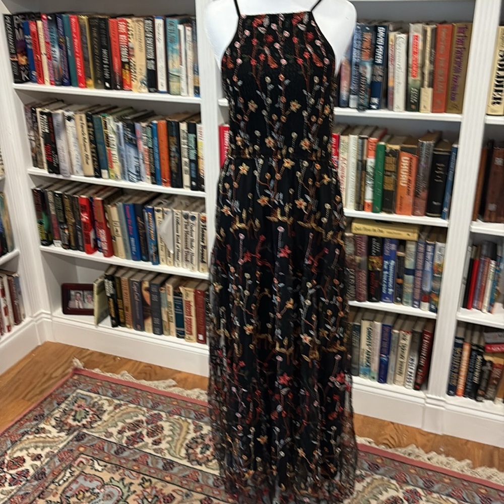 Floral embroidered Black Maxi Dress NWT